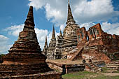 Ayutthaya, Thailand. Wat Phra Si Sanphet, the three chedi with on the east  the ruins of a square mondop (pavilion).